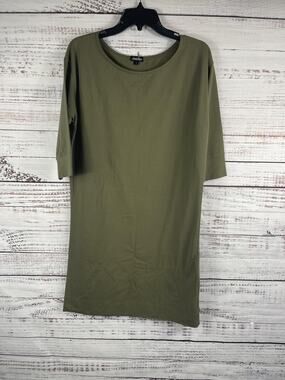 Anna Lane Dress Women's Large Green 3/4 Sleeve Cotton Spandex Casual Minimalist